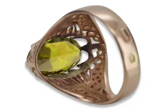 Rožinis raudonas aukso žiedas 14k 585 su Peridotu vrc020 Vintage