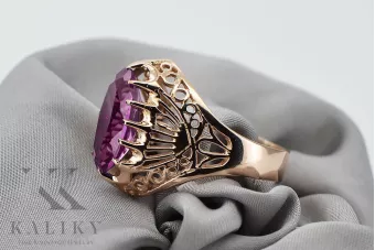 Pierścionek z różowego czerwonego złota 14k 585 z Ametystem vrc020 Vintage