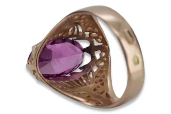 Pierścionek z różowego czerwonego złota 14k 585 z Ametystem vrc020 Vintage