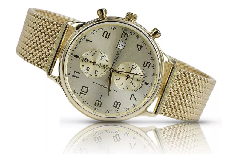 14k 585 aukso laikrodis su vyrų apyranka Geneve mw005y&mbw014y