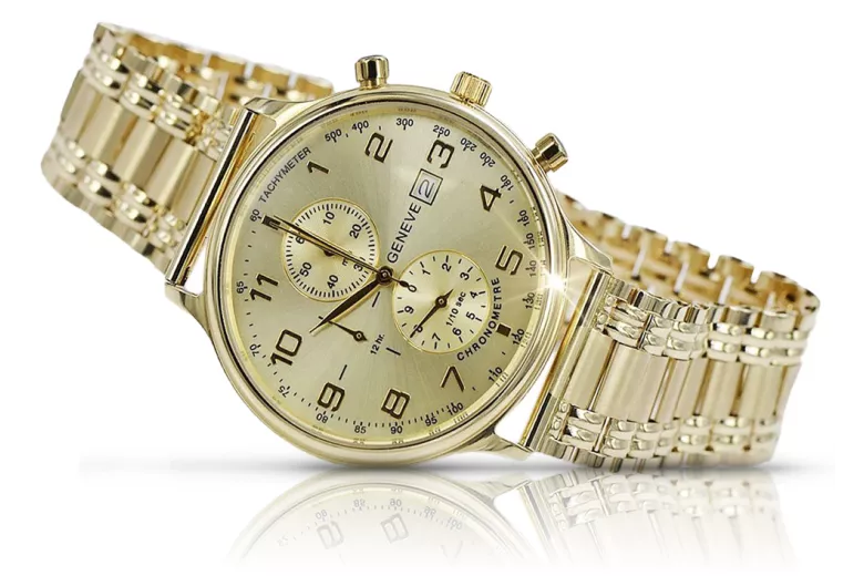 Жовтий 14k 585 золотий чоловічий годинник Geneve mw005ydg&mbw006y18cm