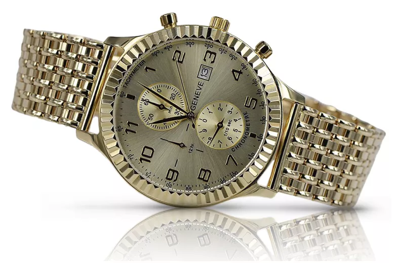 Итальянские желтые 14k 585 золотые мужские часы Geneve mw007y&mbw013y