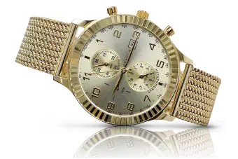 Италиански жълт 14k 585 златен мъжки часовник Geneve mw007y&mbw014y
