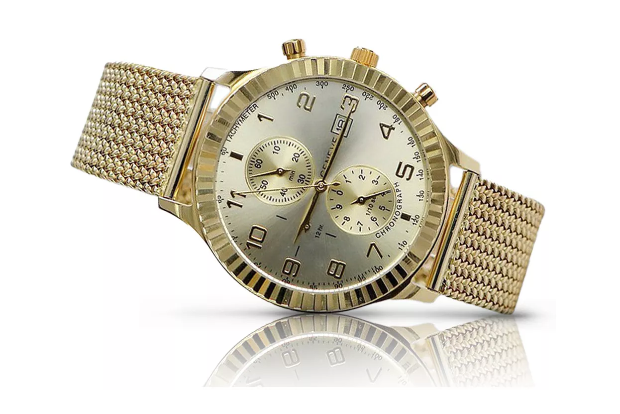 Итальянские желтые 14k 585 золотые мужские часы Geneve mw007y&mbw014y