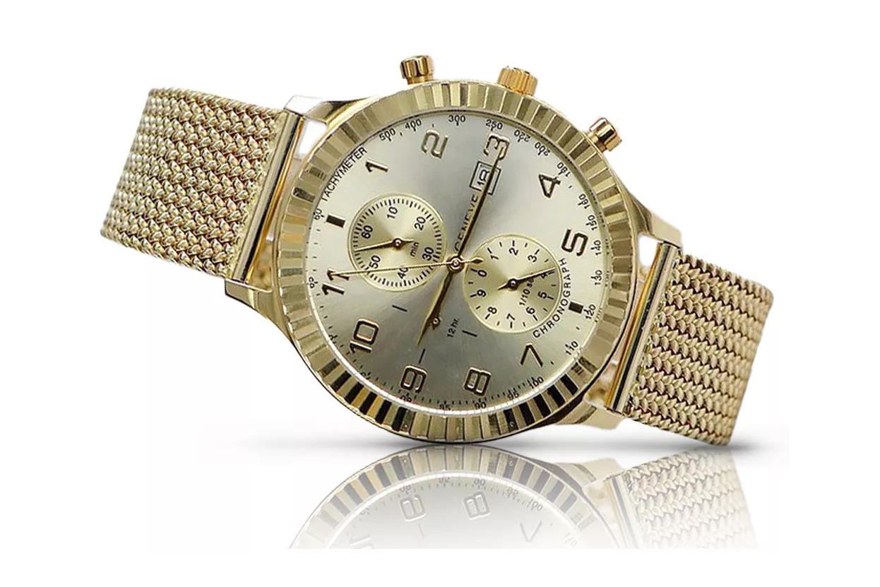 Італійський жовтий 14k 585 золотий чоловічий годинник Geneve mw007y&mbw014y