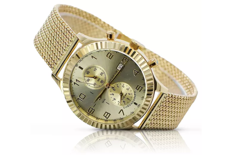 Galben italian 14k 585 ceas de aur pentru bărbați Geneve mw007y&mbw014y