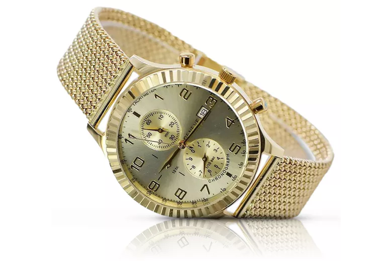 Итальянские желтые 14k 585 золотые мужские часы Geneve mw007y&mbw014y