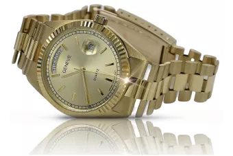 Жълт 14k 585 златен мъжки часовник Geneve mw013ydy&mbw016y