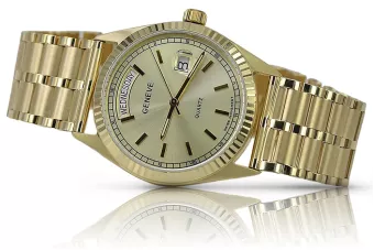 Złoty zegarek z bransoletą męski 14k 585 Geneve mw013ydy&mwb007y