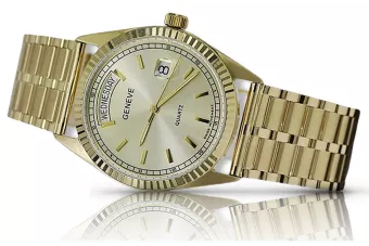 Goldene Herrenuhr Geneve ★ zlotychlopak.pl ★ Gold Reinheit 585 333 Niedriger Preis!