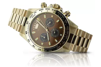 Yellow 14k 585 gold men's Geneve brown dial watch mw014ydbr&mbw015y