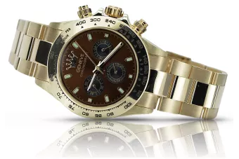 Yellow 14k 585 gold men's Geneve brown dial watch mw014ydbr&mbw017y