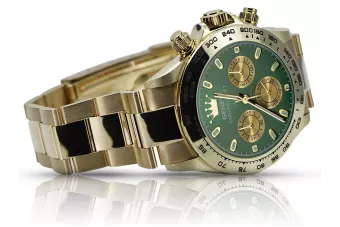 Yellow 14k 585 gold men's Geneve green dial watch mw014ydgr&mbw017y