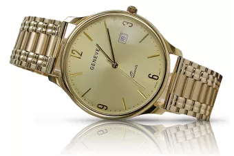 Galben italian 14k 585 aur bărbați Geneve ceas mw017y&mbw012y