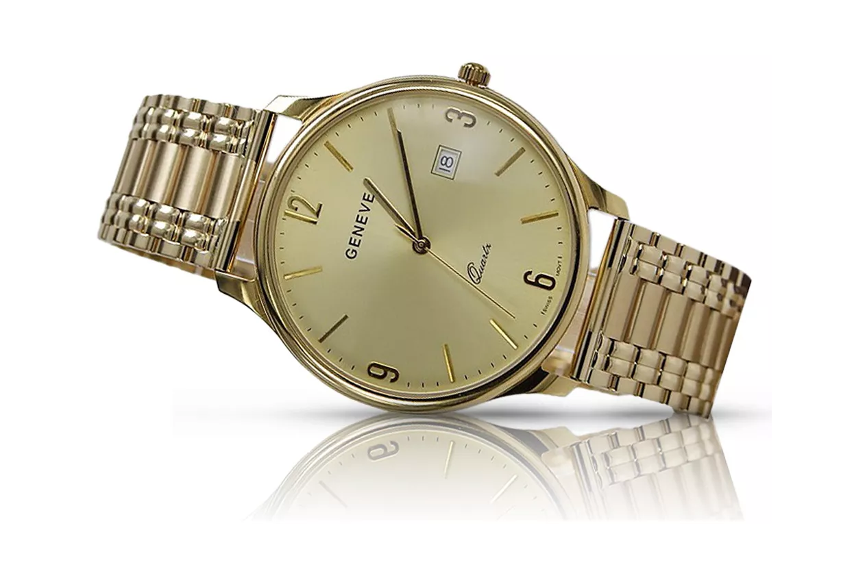 Reloj de oro para hombre Geneve ★ zlotychlopak.pl ★ Pureza de oro 585 333 Precio bajo!