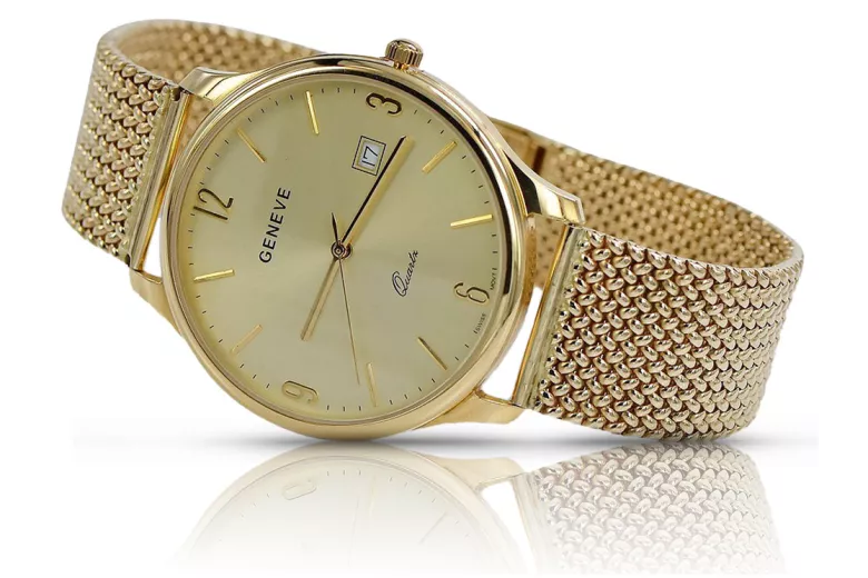 Złoty zegarek męski 14K Geneve, kwarcowy, włoski, 40mm | Zlotychlopak.pl