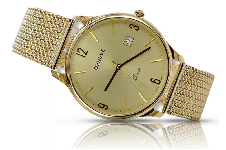Złoty zegarek męski 14K Geneve, kwarcowy, włoski, 40mm | Zlotychlopak.pl