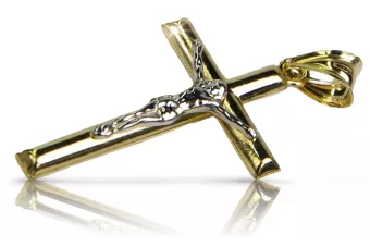 Złoty krzyż Katolicki 14k 585 zawieszka krzyżyk z Jezusem żółte białe złoto ctc001yw