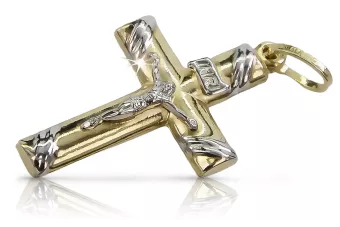 Russische Rose, sowjetisches italienisches gelbes katholisches Kreuz aus 14 Karat Gold, ctc002yw