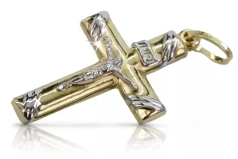 Złoty krzyż Katolicki 14k 585 zawieszka krzyżyk z Jezusem żółte białe złoto ctc002yw