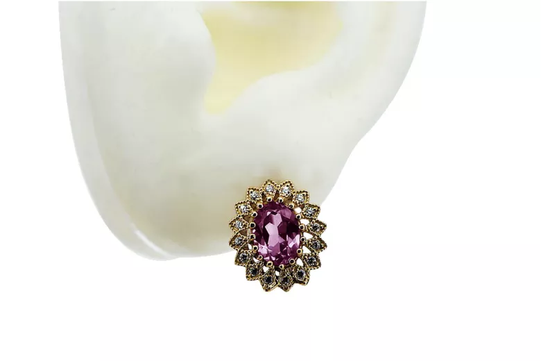 Vintage rose pink 14k 585 gold amethyst earrings vec125 Vintage