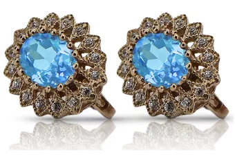 Vintage rose pink 14k 585 gold aquamarine earrings vec125 Vintage