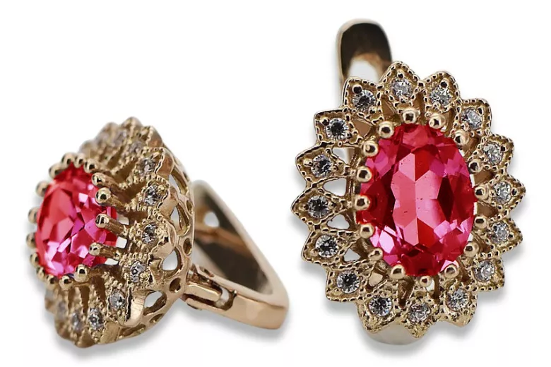 Vintage rose pink 14k 585 gold ruby earrings vec125 Vintage