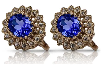 Винтидж обеци от 14к розово злато със сапфир и цирконий