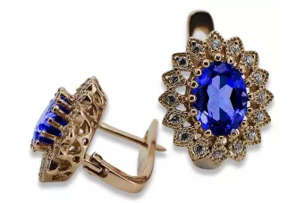 Pendientes Vintage de Oro Rosa 14k con Zafiro y Circonita