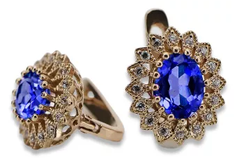 Винтидж обеци от 14к розово злато със сапфир и цирконий