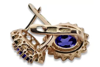 Винтажные серьги из розового золота 14k с сапфиром и цирконием