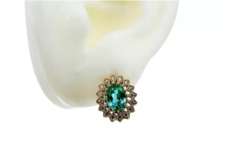 Vintage rose pink 14k 585 gold emerald earrings vec125 Vintage