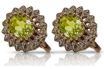 Серьги vec125 Vintage русская советская роза розовая 14k 585 золото перидот