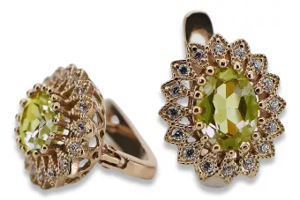 Russische sowjetische rosa 14k 585 Gold Peridot Ohrringe vec125 Vintage