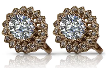 Русские советские розовые серьги из золота 14 карат 585 с цирконом vec125 Vintage