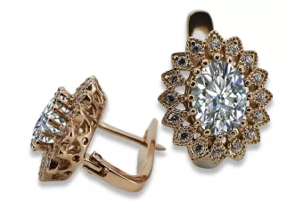 Ruso soviético rosa rosa 14k 585 oro circonita pendientes vec125 Vintage