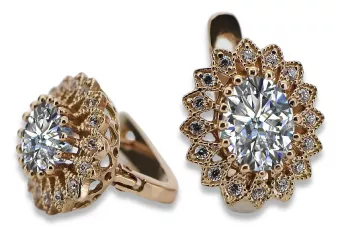 Russische sowjetische rosa 14k 585 Gold Zirkon Ohrringe vec125 Vintage