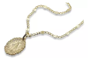 14k 585 aukso Dievo medalionas su figaro grandine