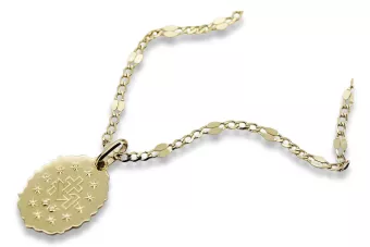 14k 585 aukso Dievo medalionas su figaro grandine