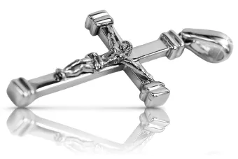 Krzyżyk Katolicki z białego złota 14k 585 zawieszka z Jezusem ctc014w