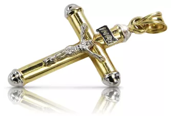 Złoty krzyż Katolicki 14k 585 zawieszka krzyżyk z Jezusem żółte białe złoto ctc015yw