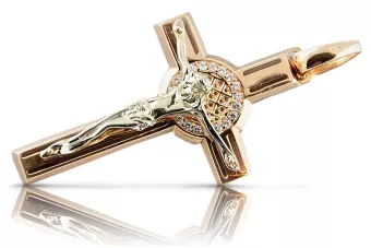 Χρυσός σταυρός Καθολικός 14k 585 κρεμάλι σταυρός με τον Ιησού κόκκινο χρυσό ctc024r