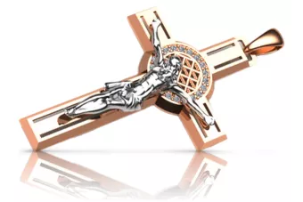 Golden Catholic Cross 14k 585 Test SESTO SEFEKÁCIA S Ježišom červenou ružovou bielym zlatom CTC024WRW