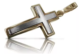 Italienisch 14k gelb weiß Russische Rose Sowjetisch 14k Gold Katholisches Kreuz ctc026yw
