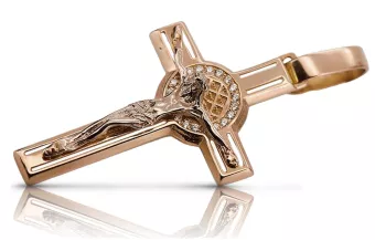Krzyż Katolicki z czerwonego złota14k 585 z Jezusem ctc027r