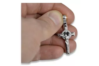 Krzyżyk Katolicki z 14k białego złota 585 z Jezusem ctc089w