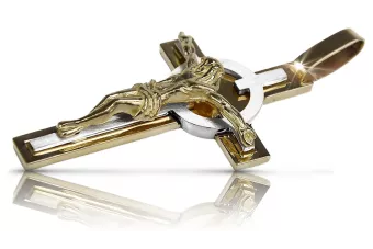 Złoty krzyż Katolicki 14k 585 zawieszka krzyżyk z Jezusem żółte białe złoto ctc089yw