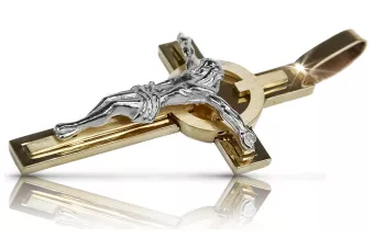 Италиански жълт бял 14k злато католически Исус кръст ctc096wy