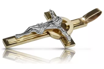 Zlatý katolík Cross 14k 585 Tracy Track s Ježišom Žlté Biele Gold CTC096We