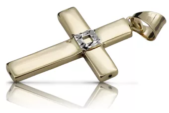 Golden Catholic Cross 14k 585 Testovací přívěsek s Ježíš žlutým bílým zlatem CTC098YW